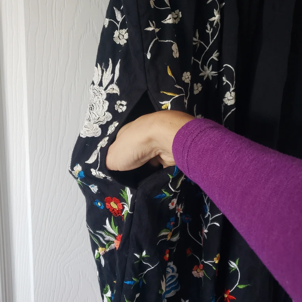 Anthropologie Black Dress with Colorful Floral Embroidery - Picture 7 of 10